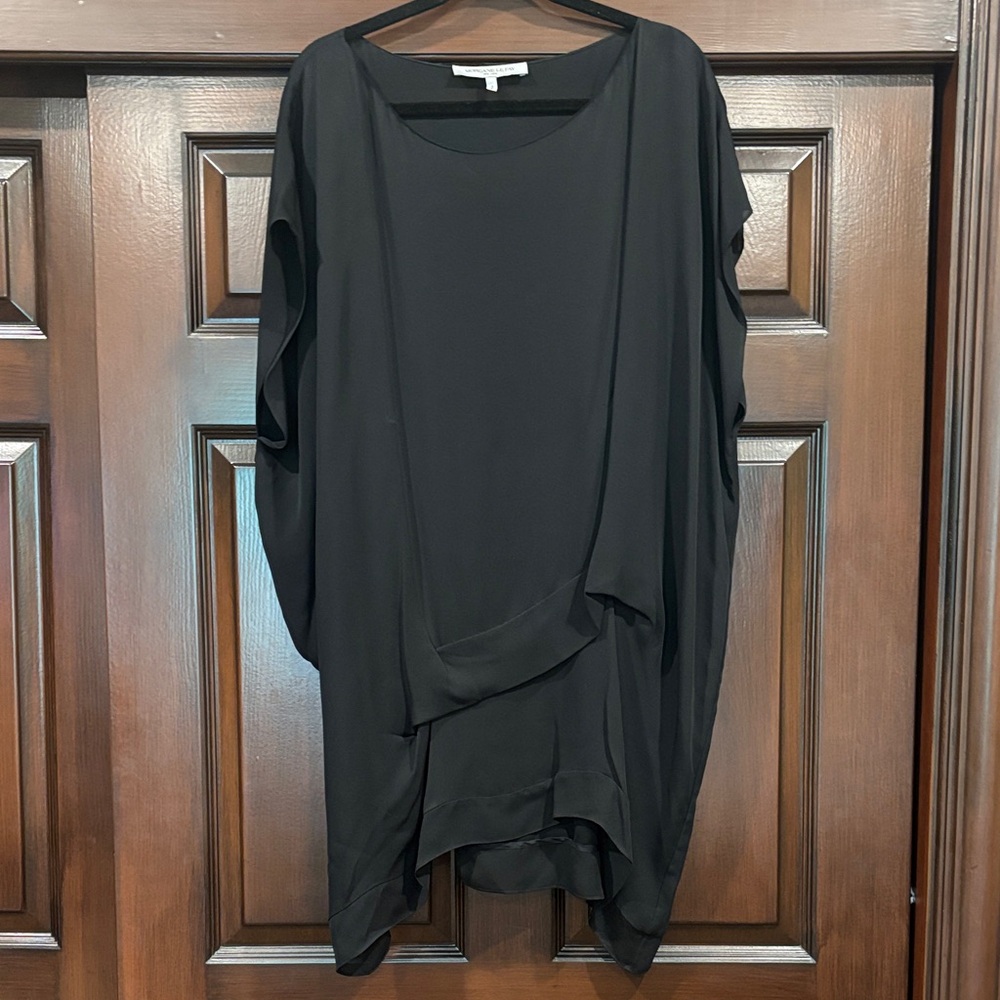 NWOT Morgane Le Fay Black 100% SILK  Asymmetrical Dress Sheer Sheath